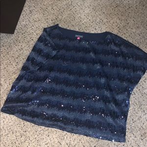 Navy sequin wife neck top
